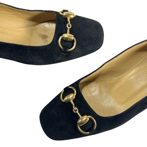 Gucci Suede Horsebit Loafer Size 6.5 Black Block Heel Size 36.5 IT - Picture 3 of 11